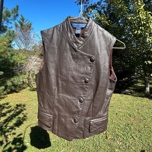Vintage Leather Asymmetrical Brown Vest